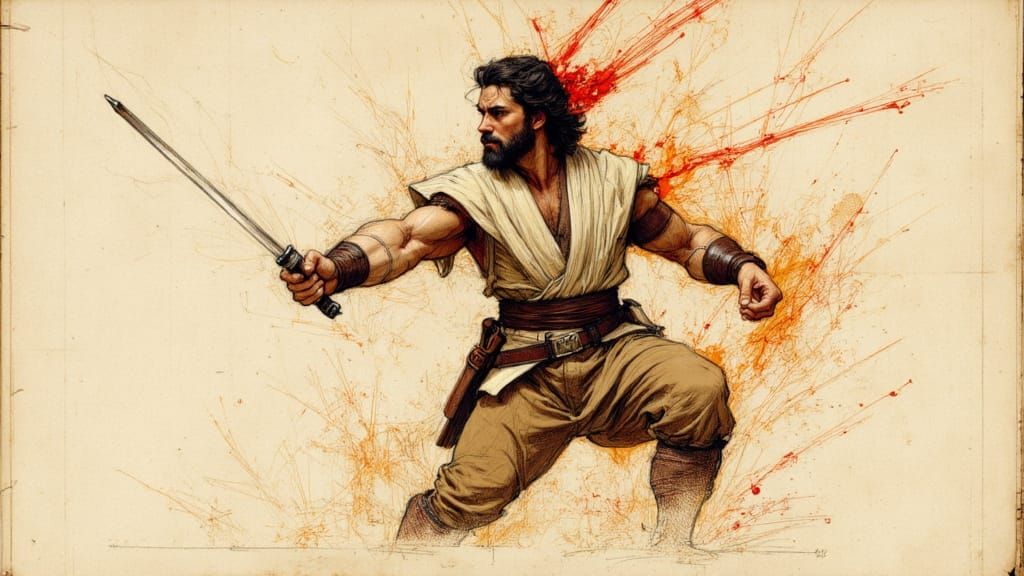 Obi-Wan Kenobi Action Sketch in Comic Book Ink Wash Style