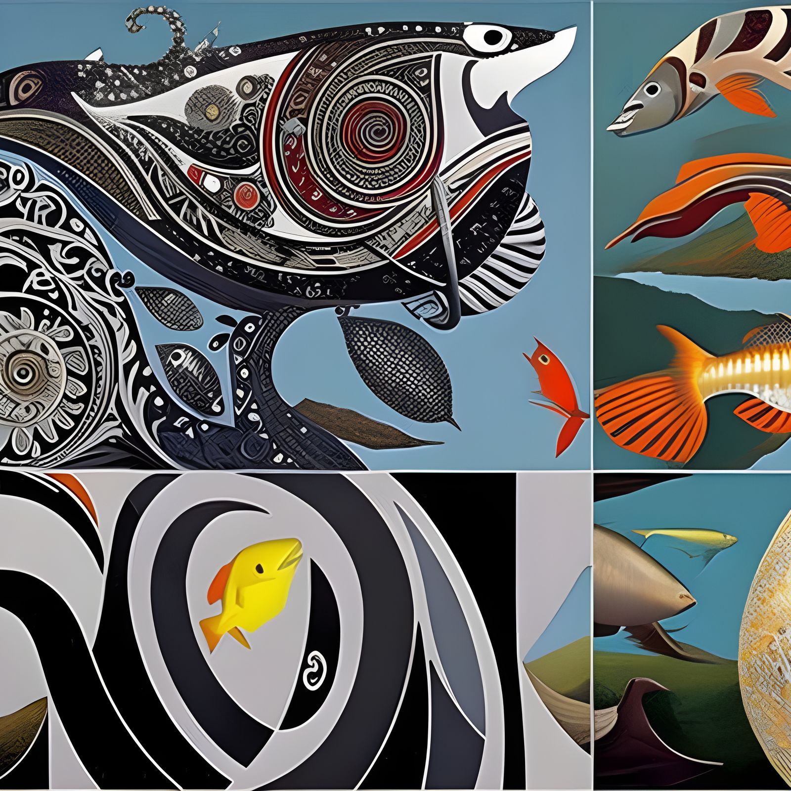 Hyperrealistic Fish in Ultra-Detailed Cosmic Painting