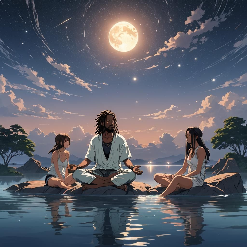 Anime Rap Star Meditation in Watercolor Style