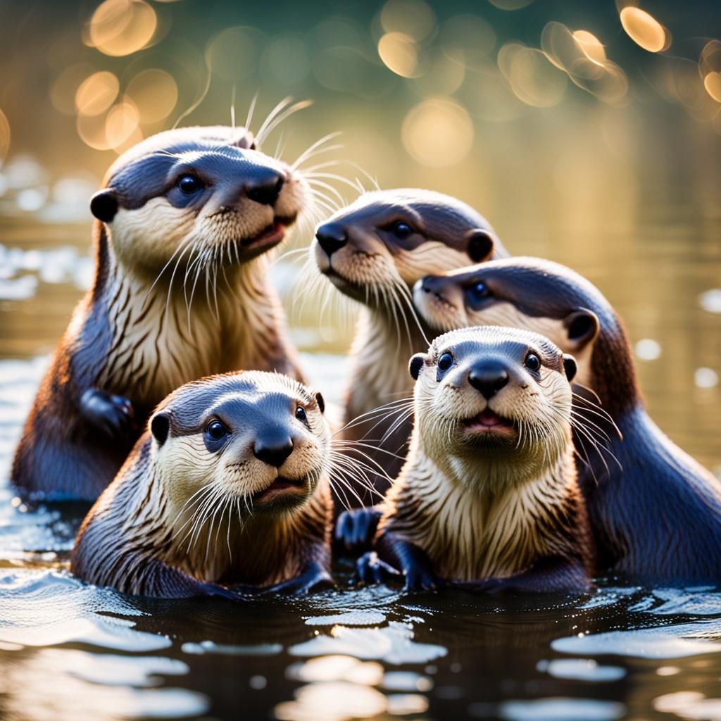 Otter Group Performs Aquatic Ballet: Professional Photograph...