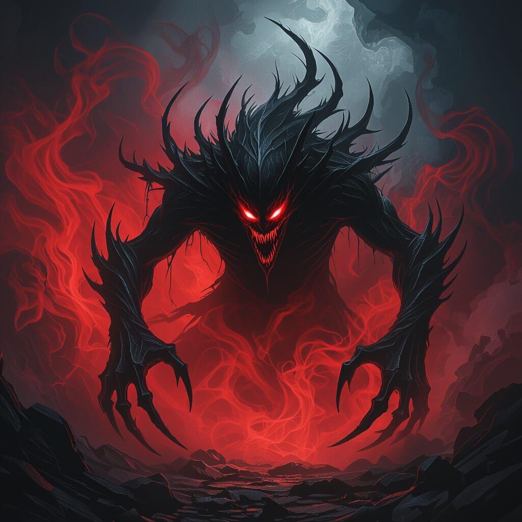 Shadow Creature Emerging from Mist in Cinematic Horror Style