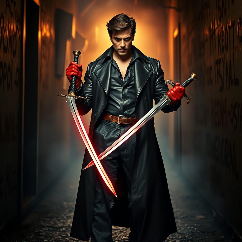 Heroic Shah Rukh Khan Wields Swords in Dark, Gritty Alleyway