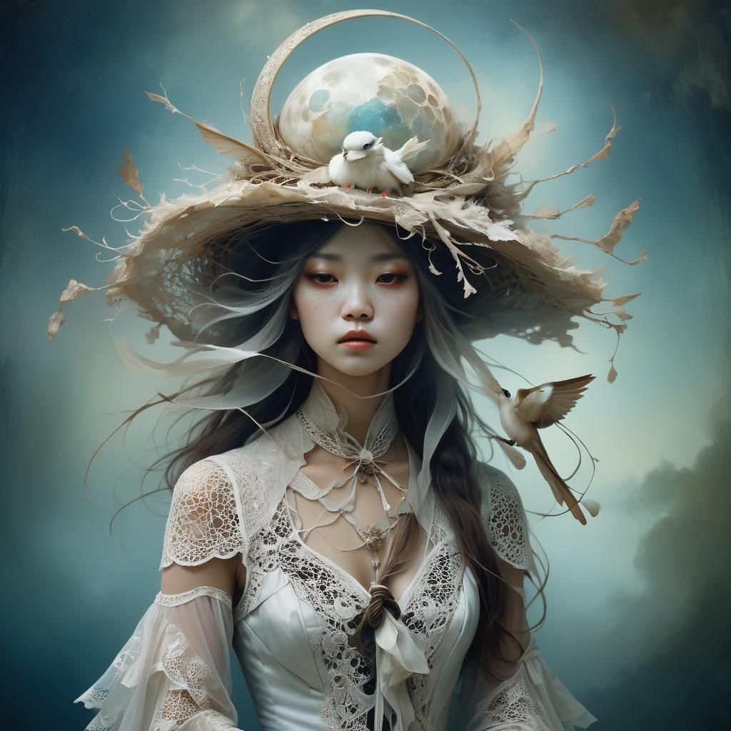 Anthropomorphic Moon Princess with Birdsnest Hat