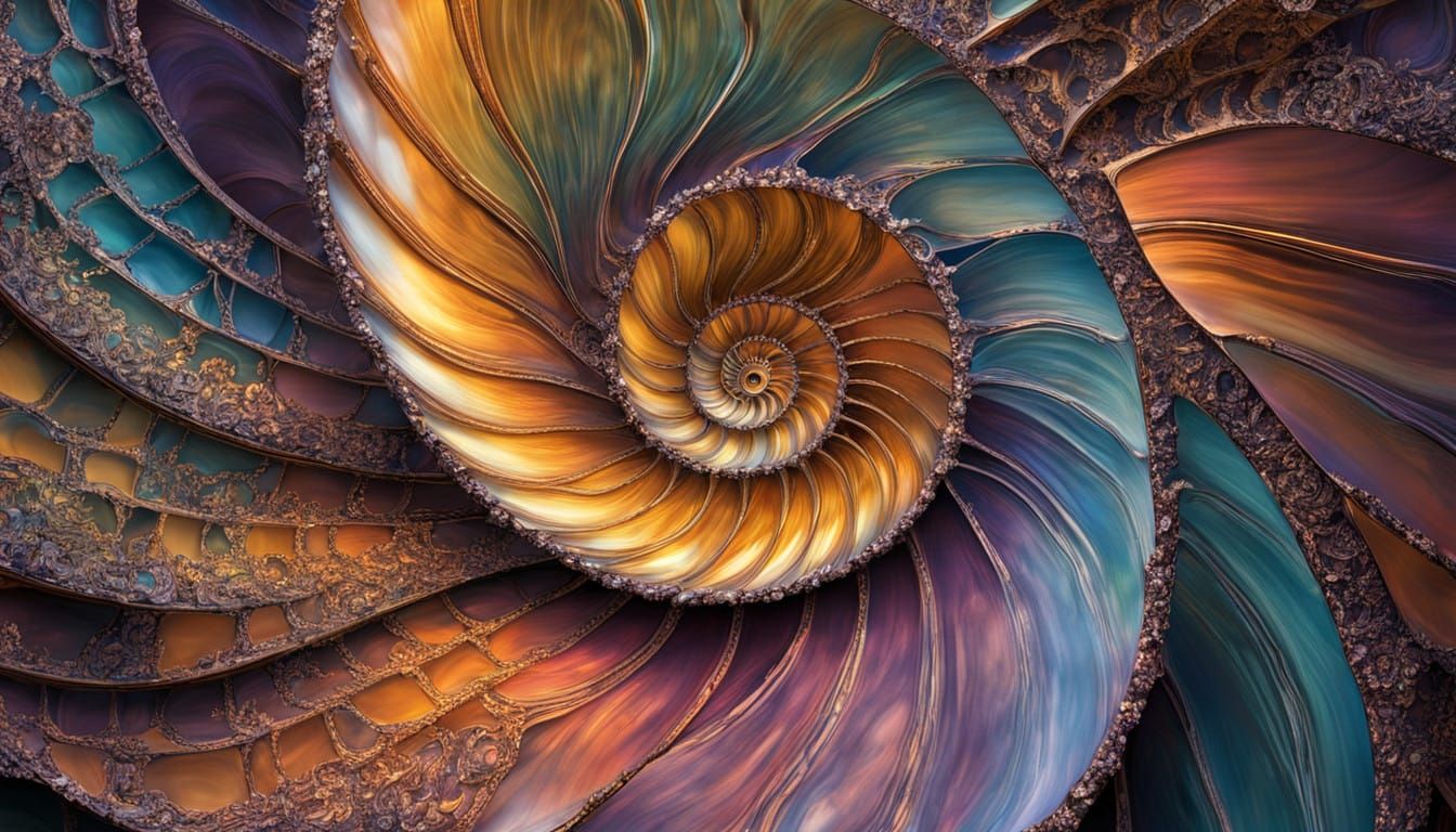 Spiraling Beauty of a Nautilus Shell in Vibrant Iridescence