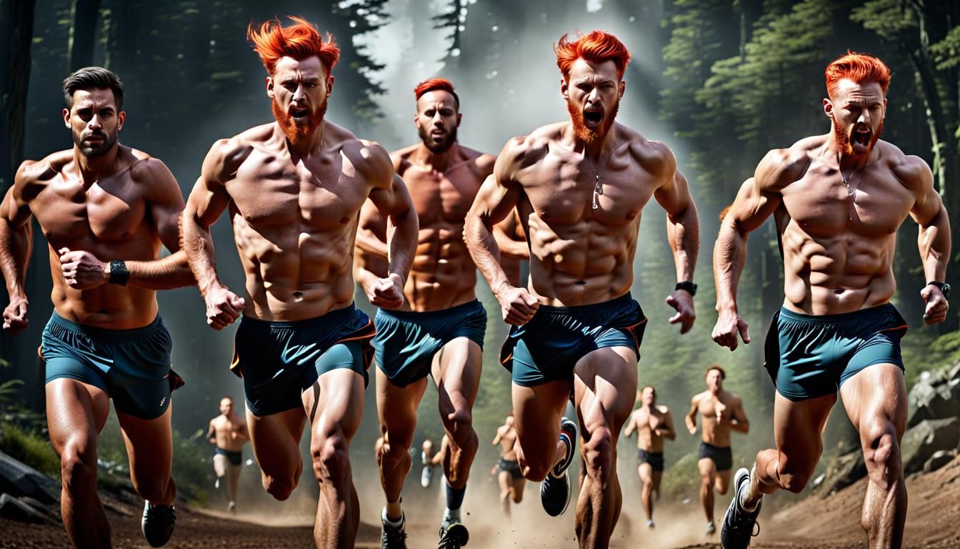 Hyperrealistic Redhead Runners in Spandex, 8k Resolution