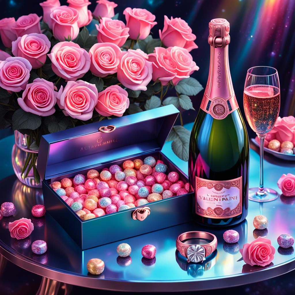 Elegant Valentine's Scene in Mixed Media Style