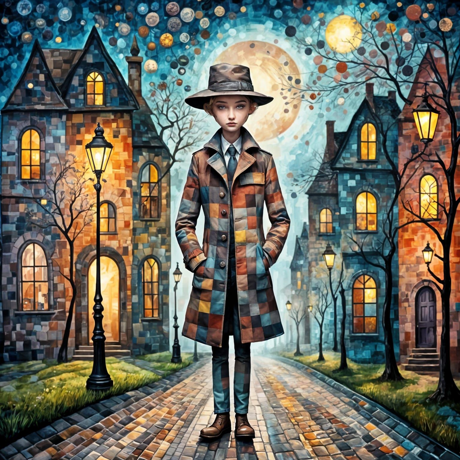 Misty Alley Figure in Quilted Sketchbook Style