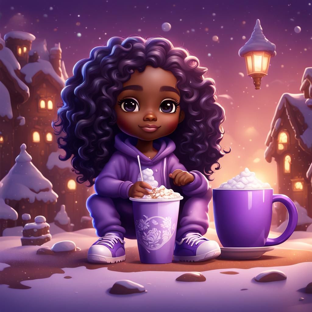 Cute Chibi Girl with Cocoa Cup Digital Art