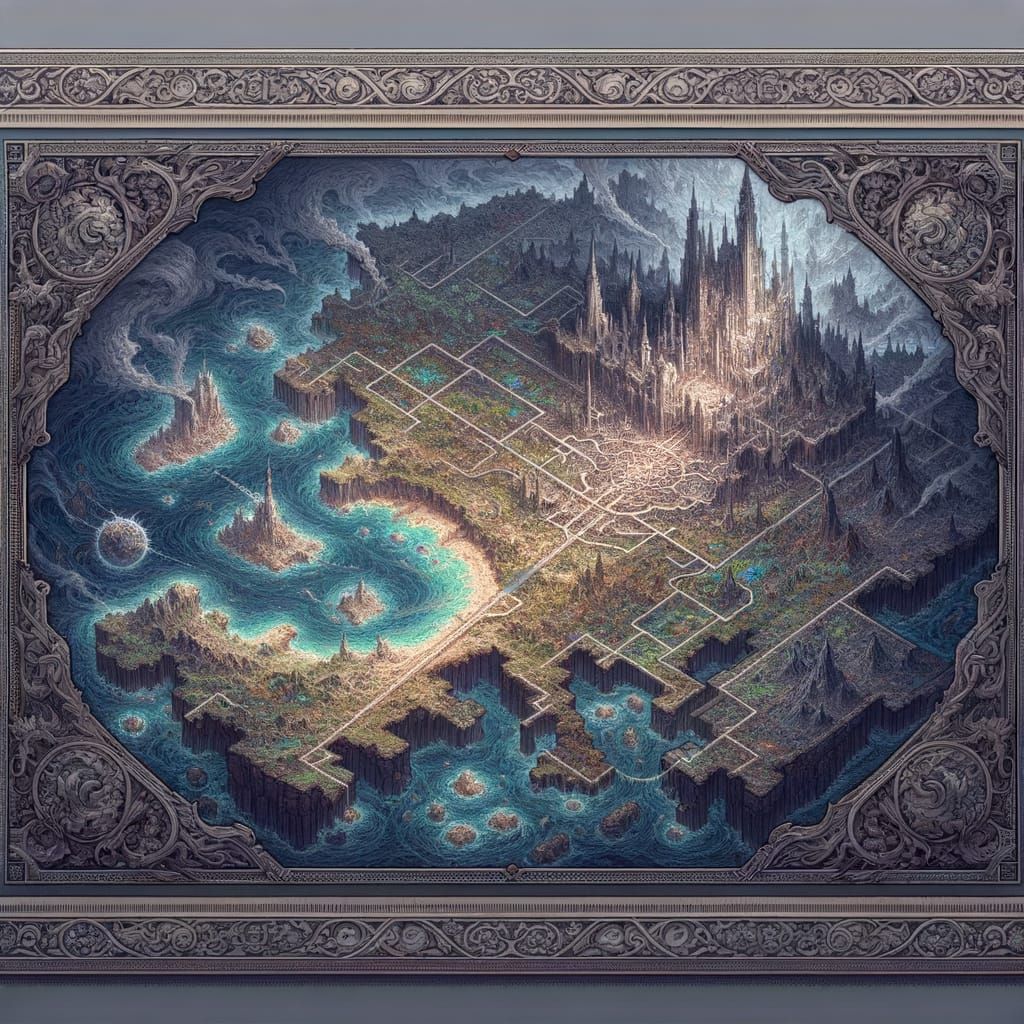 Fantastical 8K Pixel Art Map in Ashen Border