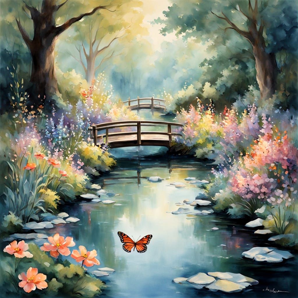 Bioluminescent Garden in Impressionistic Watercolor Style