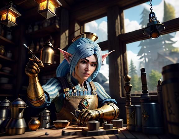 Gnome Repairs Automaton: 3D Game Cinematic Scene