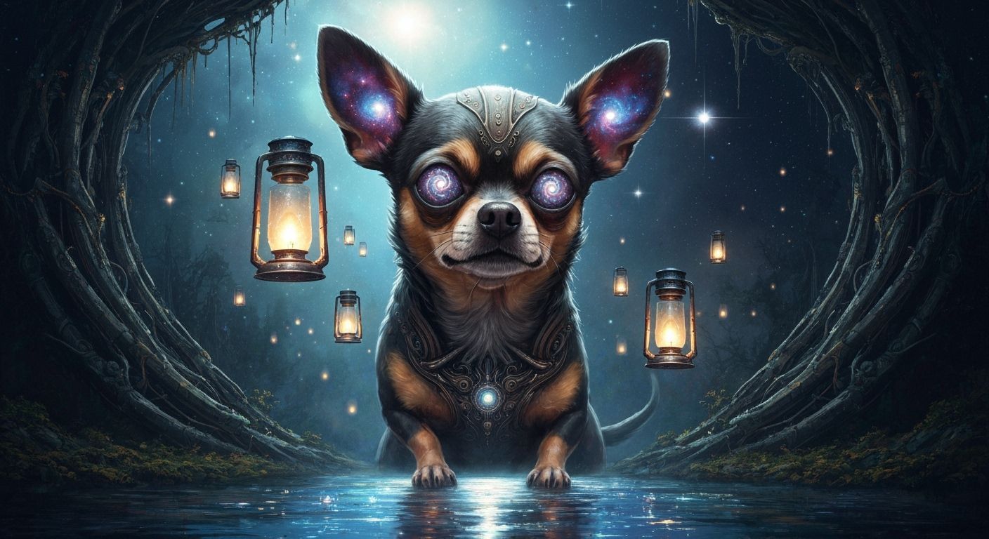 Ancient Cosmic Chihuahua Guards Galactic Pond
