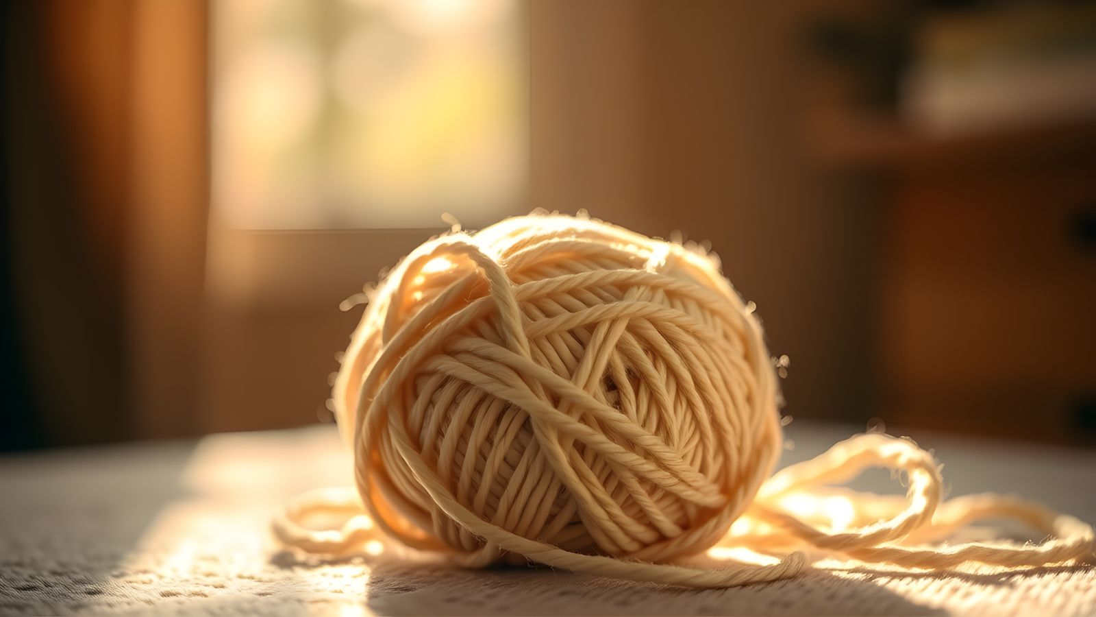 Beige Yarn Ball in Professional Photography Style