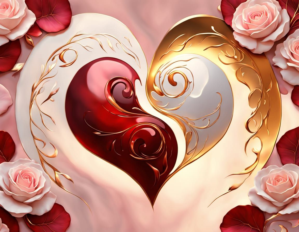 Yin Yang Heart in Digital Oil Painting