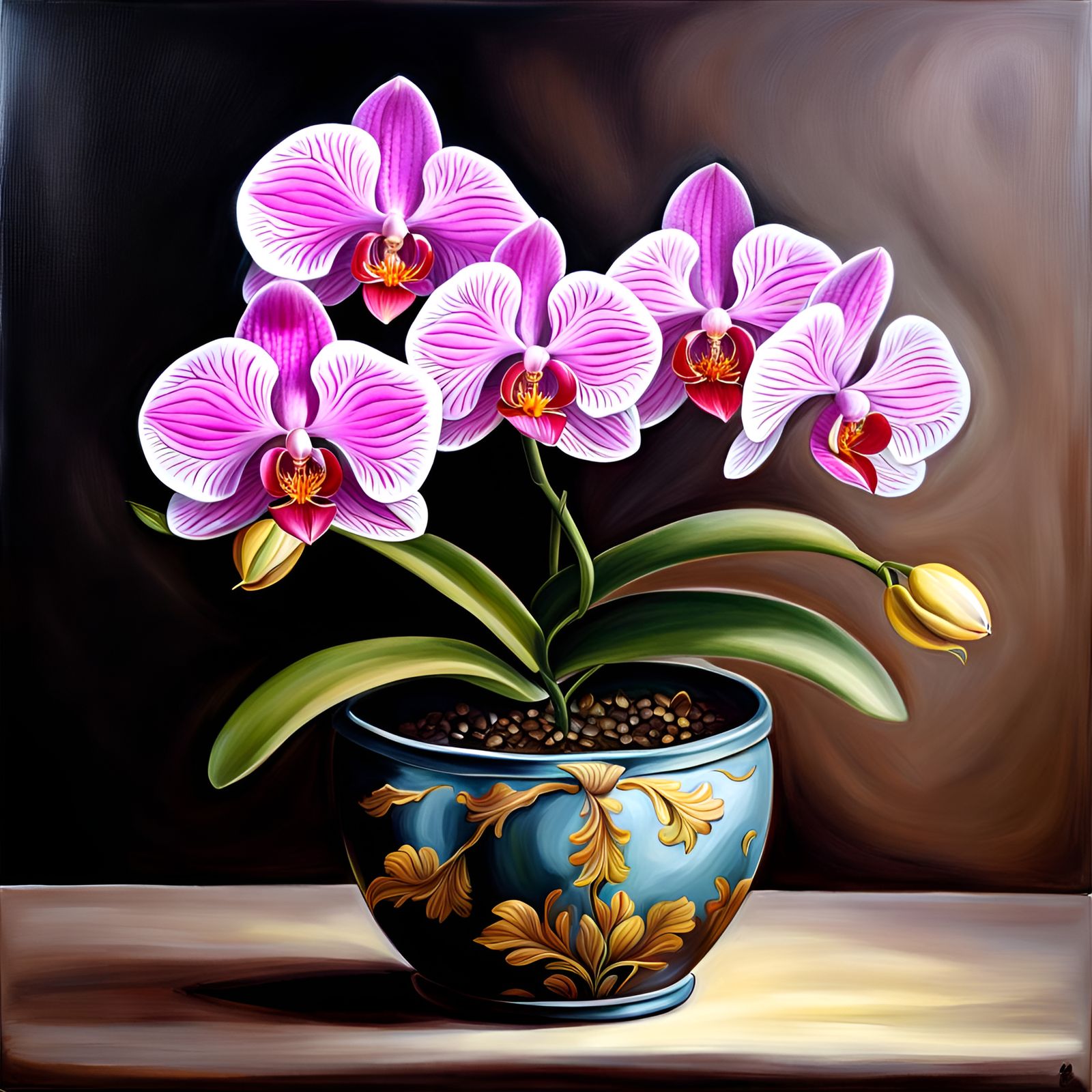 Realistic Oil Painting of a Phalaenopsis Orchid
