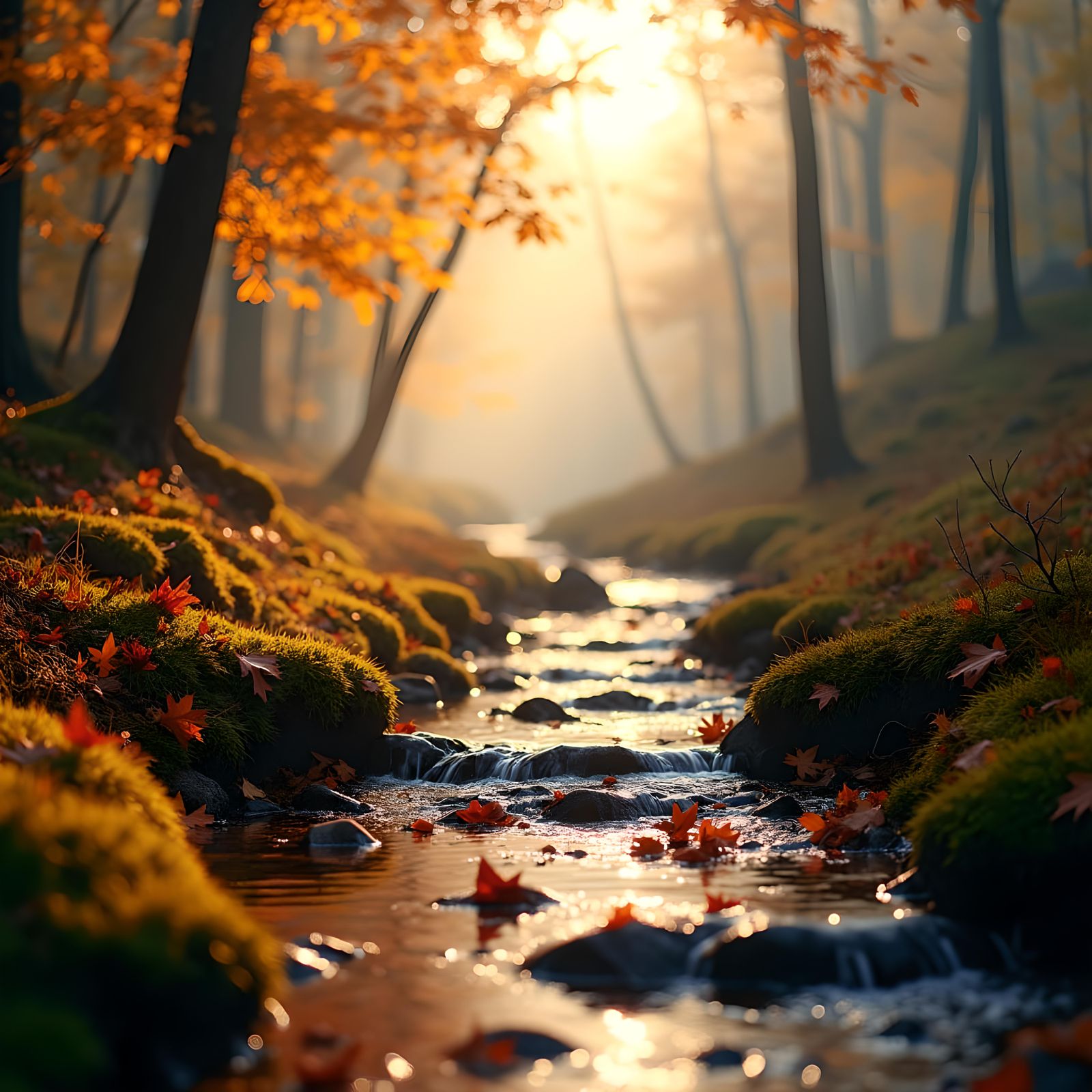 Autumn Mountain Stream in Golden Hour Light
