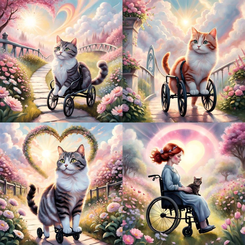 Luminous Heart Bridge Connects Redhead Woman and Tabby Cat i...
