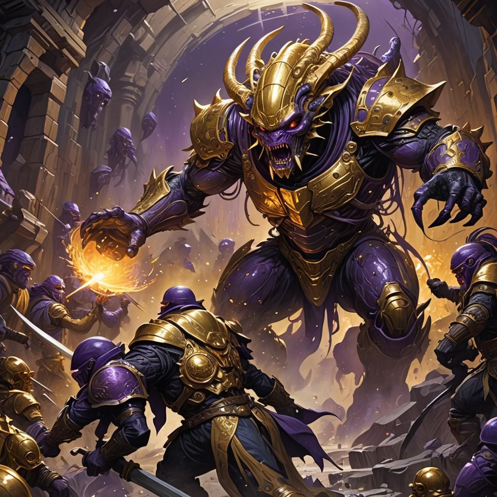 Alien Butchers Storm Gold Mine in Dark Fantasy Art