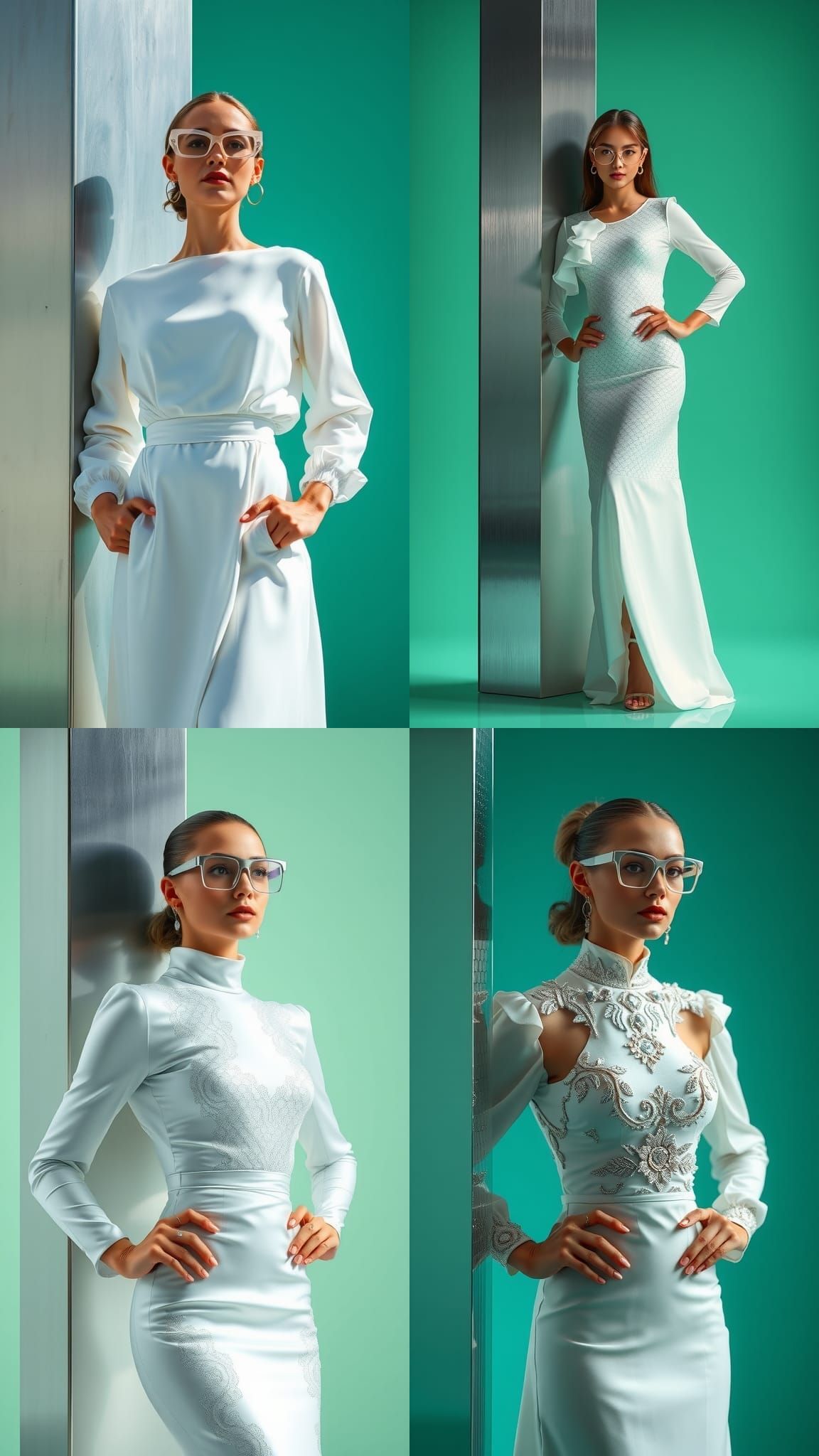 Futuristic Woman in White Dress, Hyperrealism Style