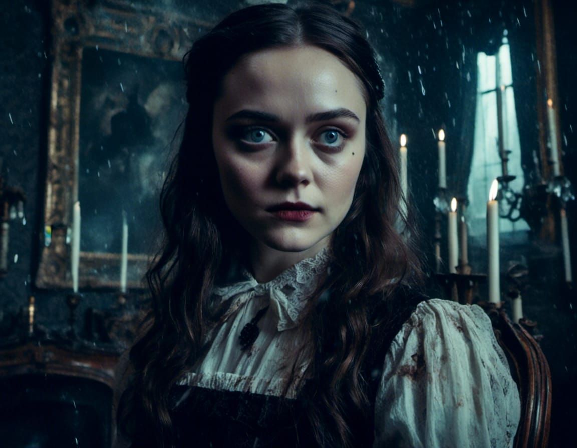 Wednesday Addams in Gothic Mansion at Night