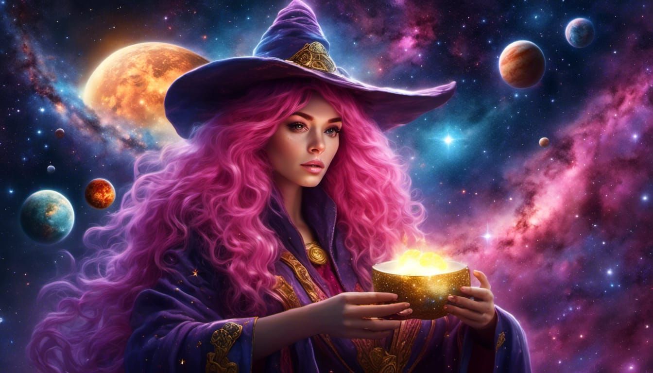 Pink-Haired Wizard Opens Nebula Portal at Night