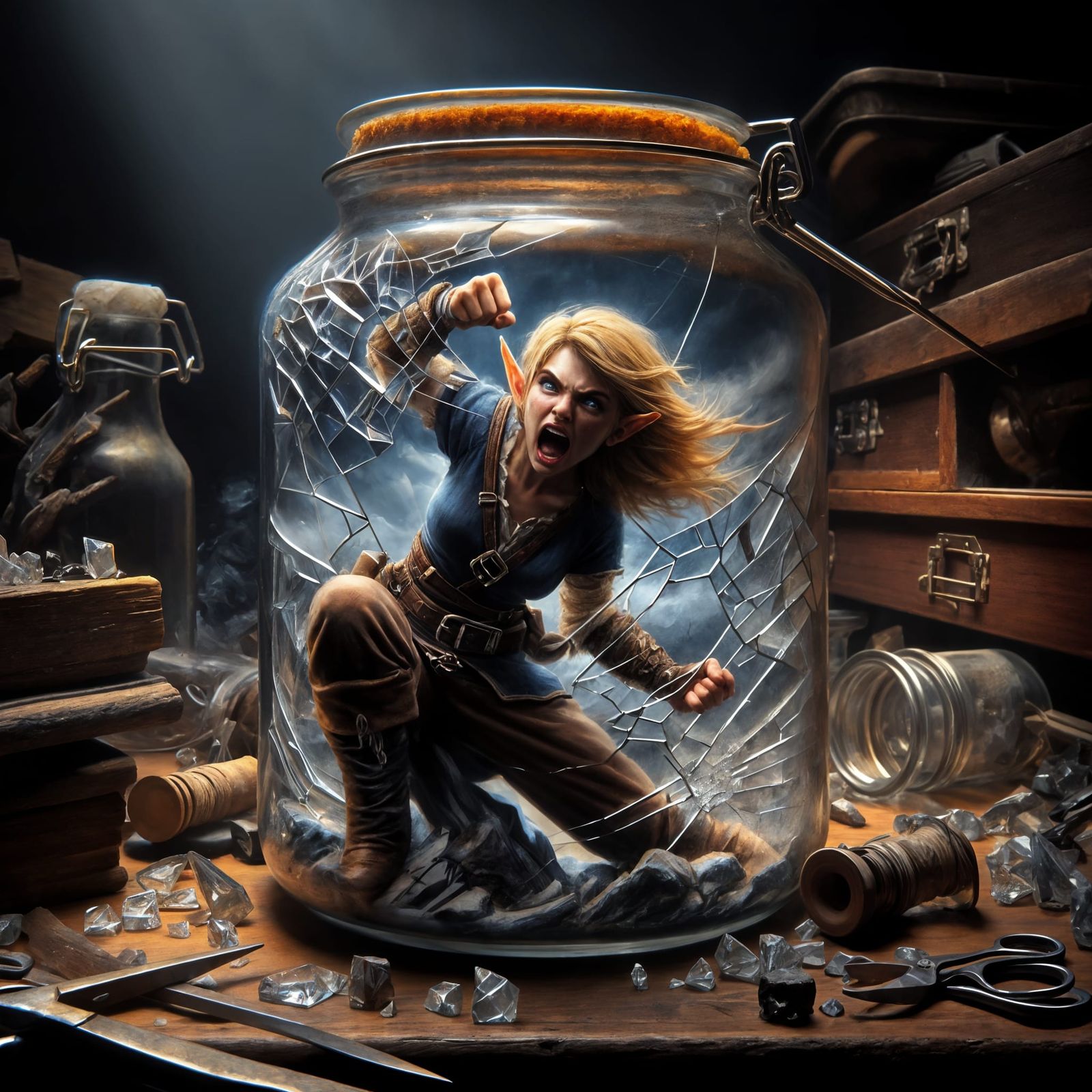 Miniature Elf Breaks Free from Glass Prison