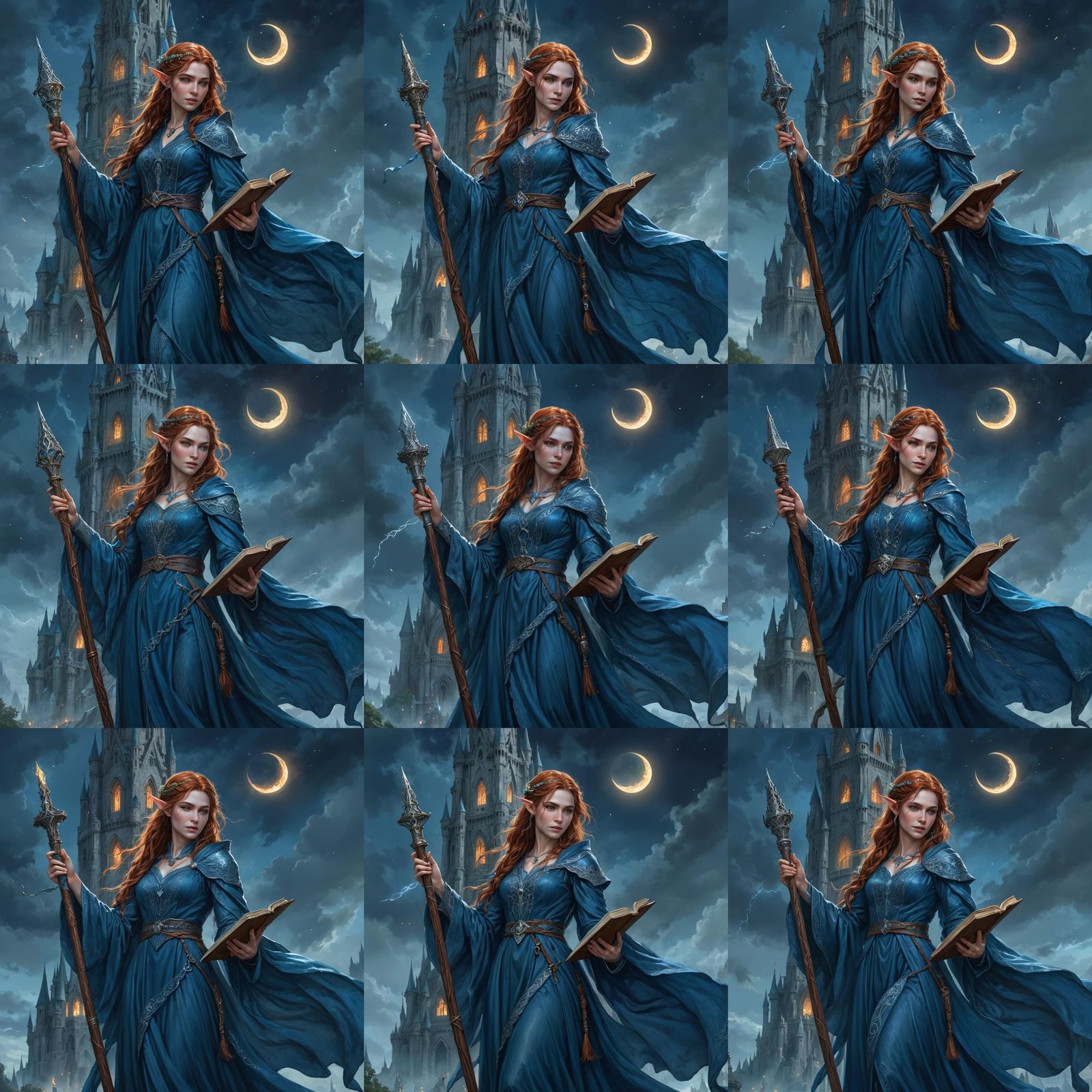 Ethereal Half-Elven Wizard Amidst Solar Eclipse