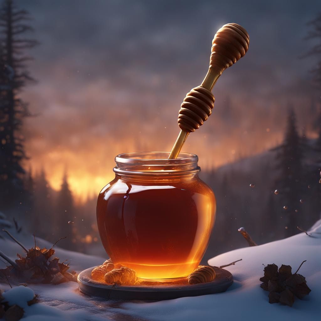 Honey Dipper on a Winter Evening: Dark Fantasy Art