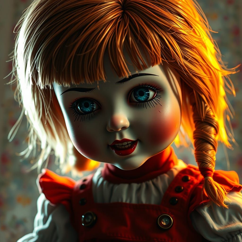 Hyperrealistic Annabelle Doll Splash Art