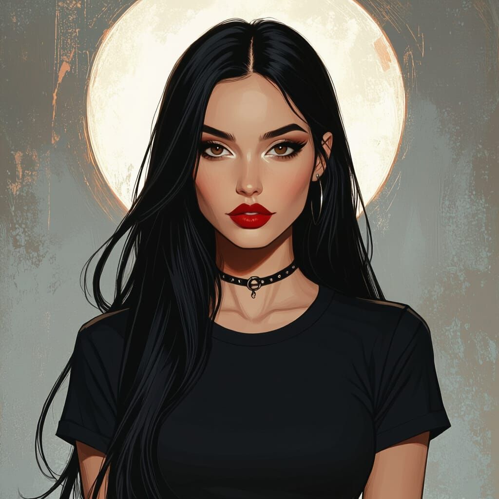 Dark-Haired Woman with Gothic Makeup, Mystical Portrait