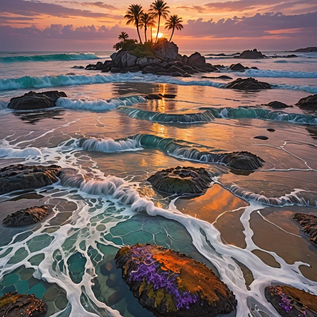 Vibrant Sunset Over Turquoise Ocean