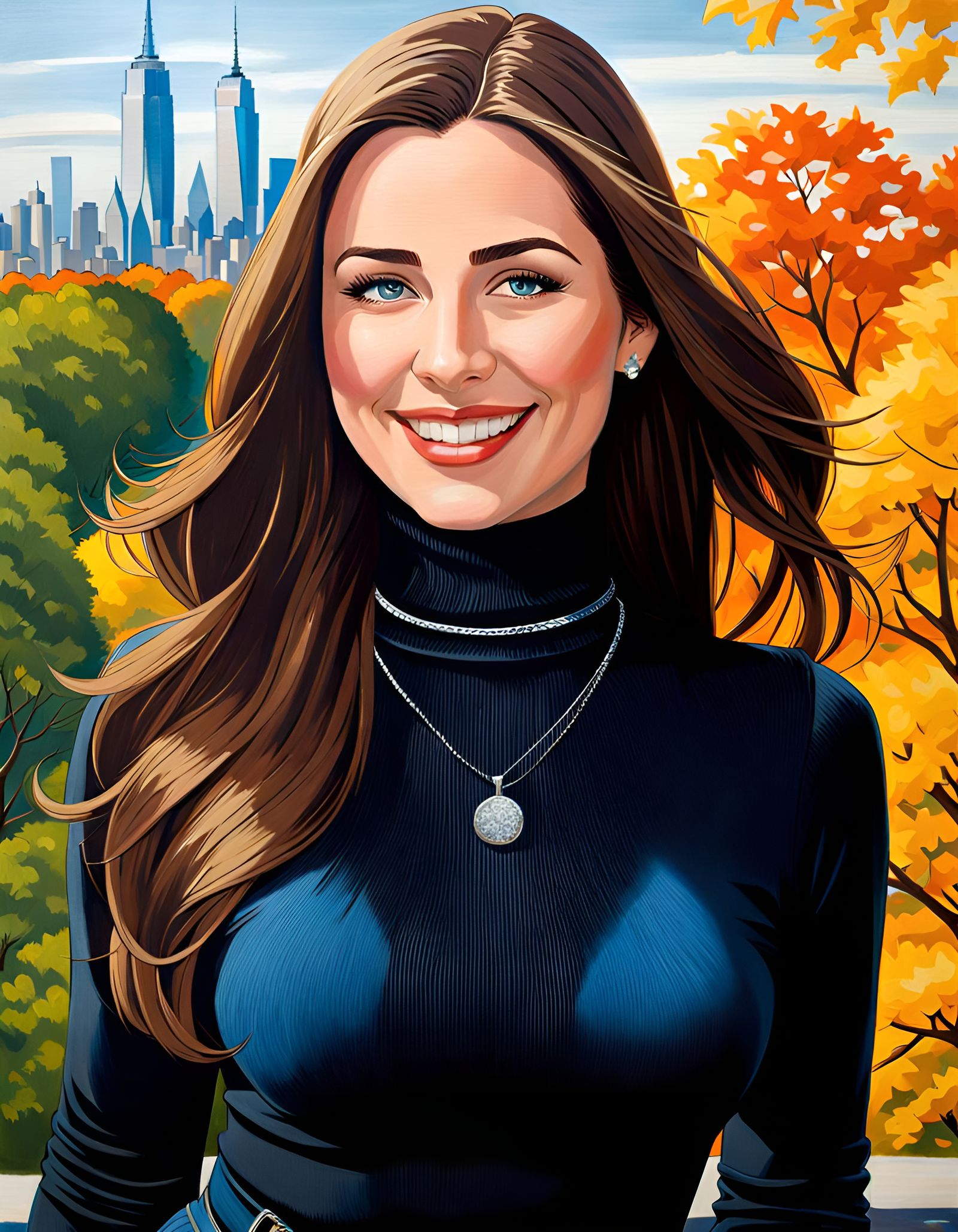 Elegant Woman in New York City: Oil Painting Style