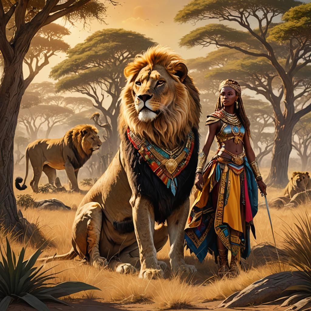 Savannah Lion and Warrior Princess Concept Art