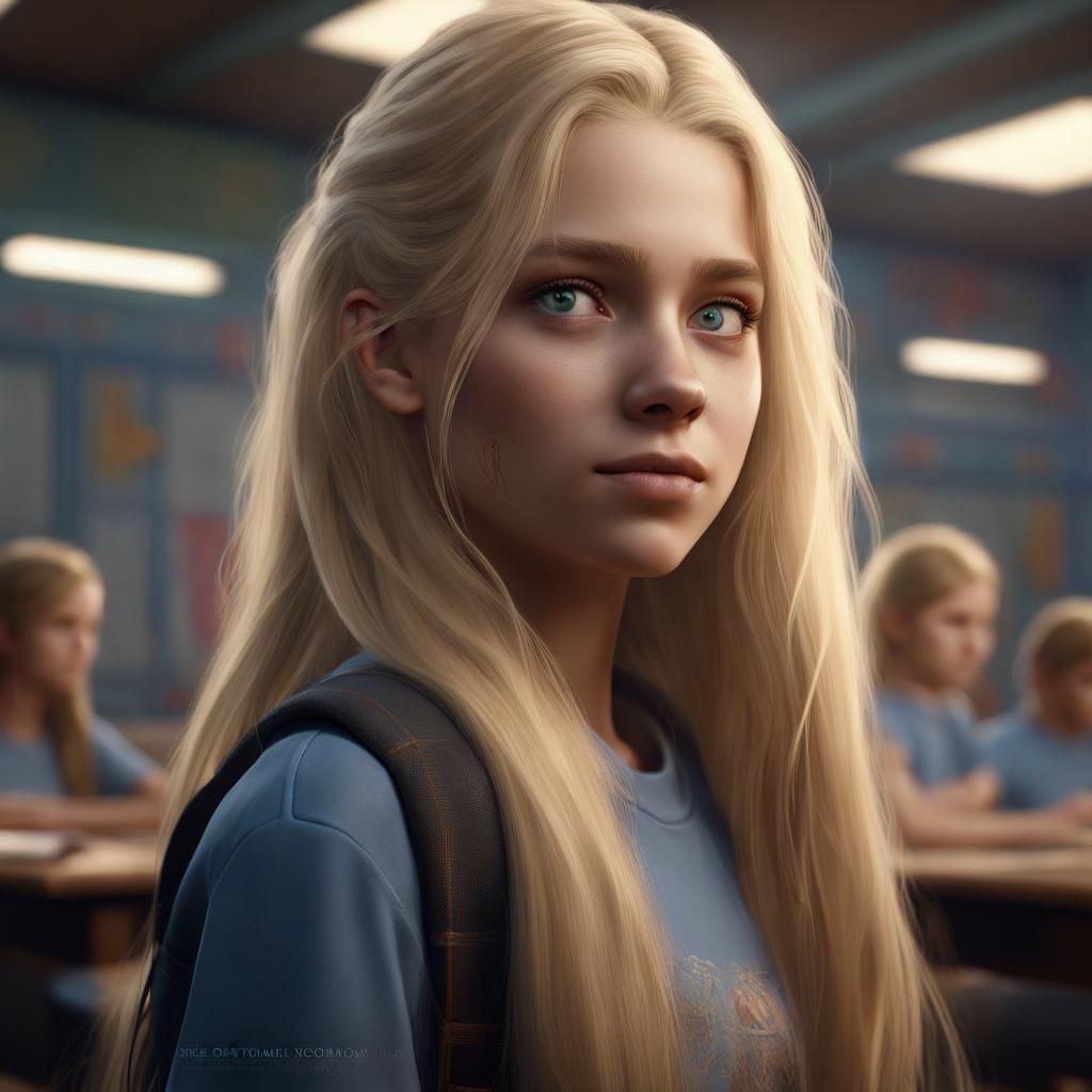 Teenage Girl in School: Detailed Matte Painting