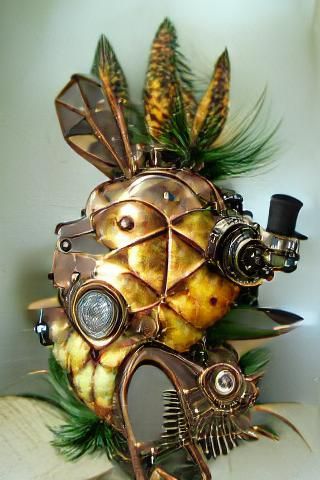 Steampunk Pineapple with Gears and Brass