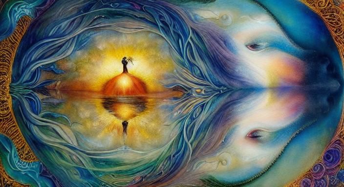 Surreal Reflection: Woman in Sun and Moon Bed