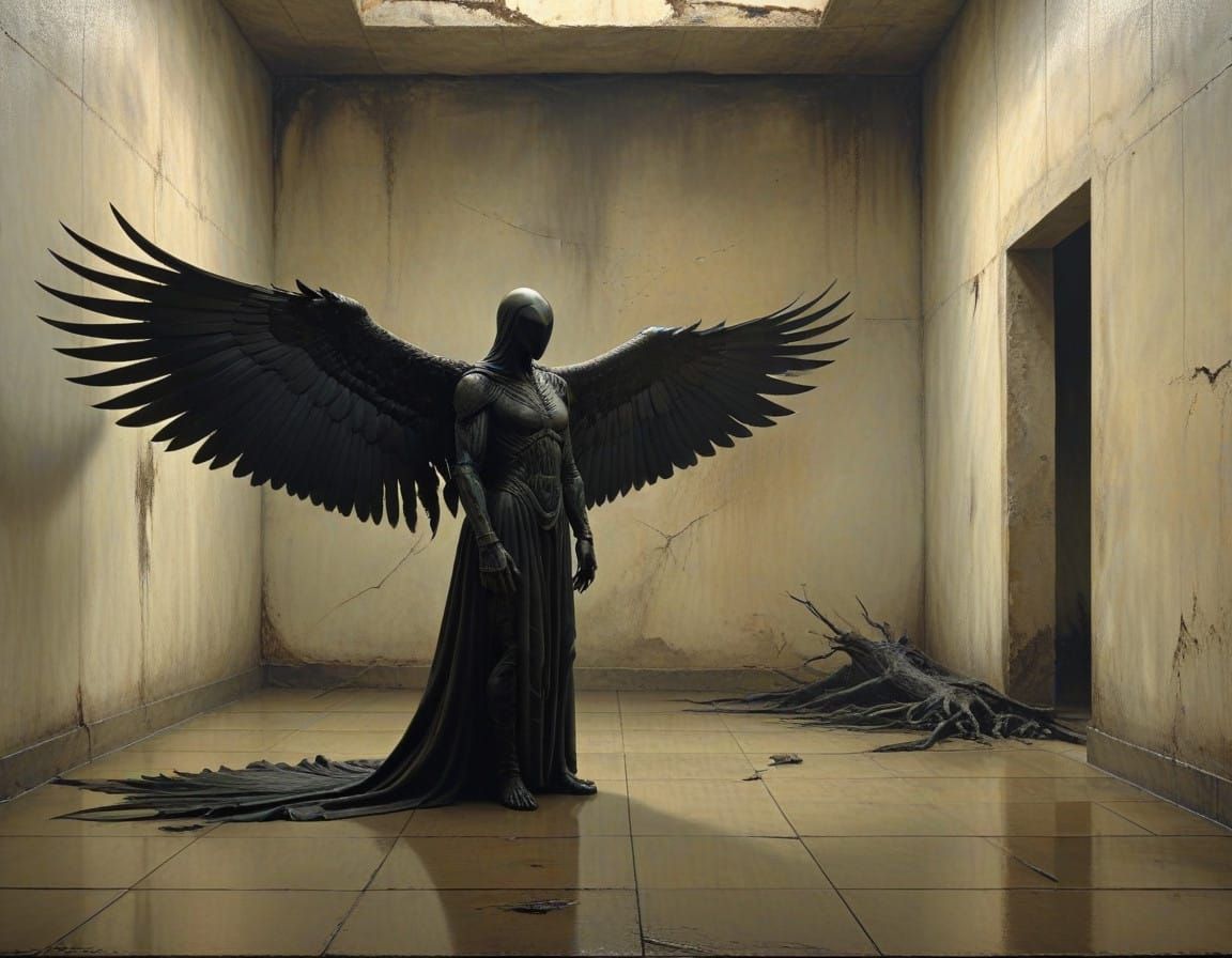 Dark Angel of Despair in Haunting Realistic Style