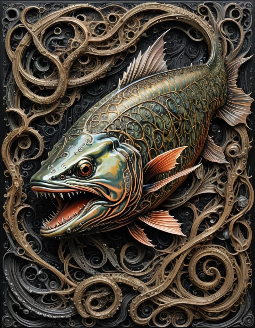 Toxic Salmon Filigree in Dystopian Surrealism