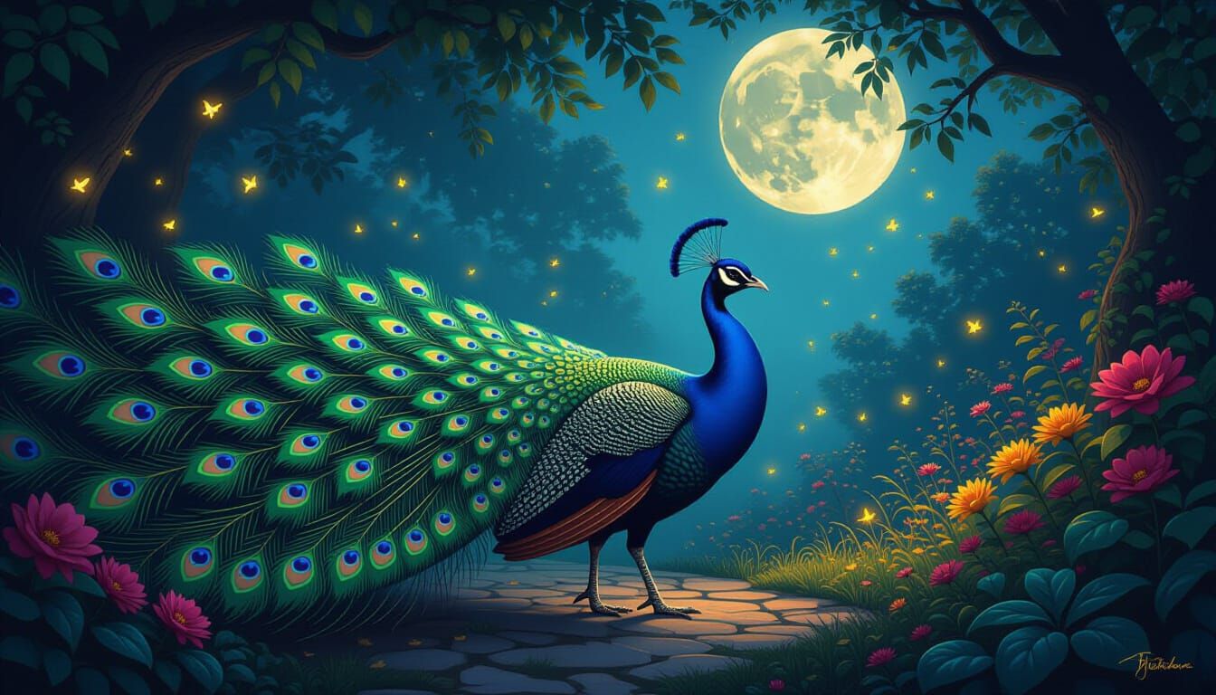 Peacock Serpent Transformation in Enchanted Garden