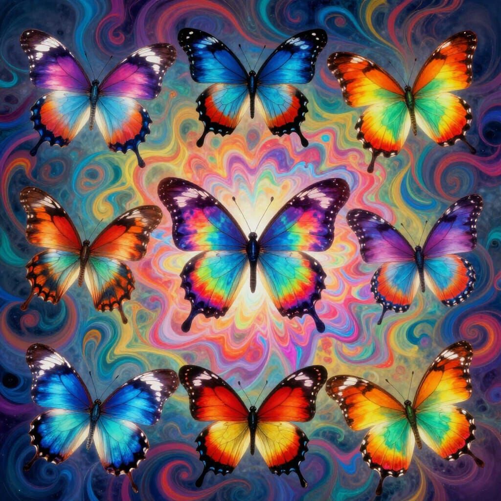 Psychedelic Abstract Butterflies in Ethereal Light