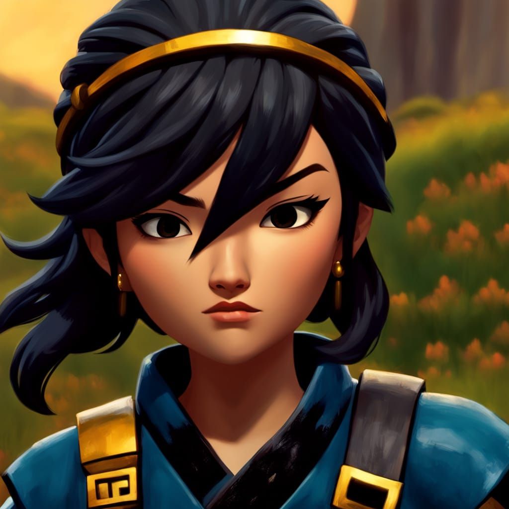 Vibrant Oil Painting of Girl in Grassy Field at Golden Hour