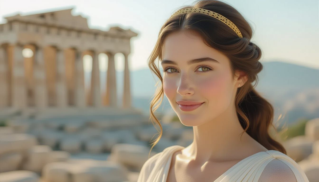 Hyperrealistic Portrait of Smiling Goddess Athena