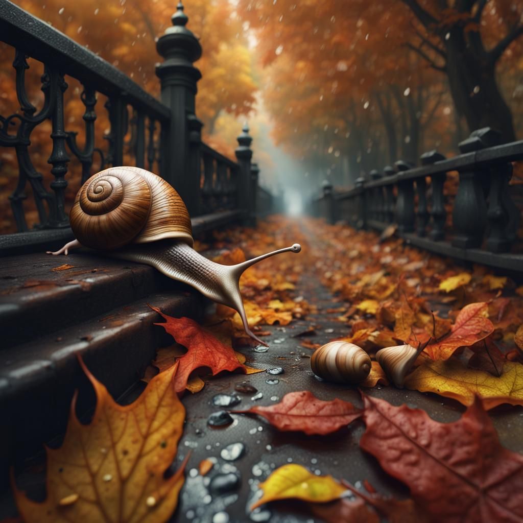 Autumnal Path: Slugs and Snails in the Rain