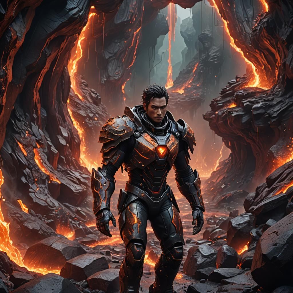 Demi-Human in a Magma Tube: Fantasy Concept Art