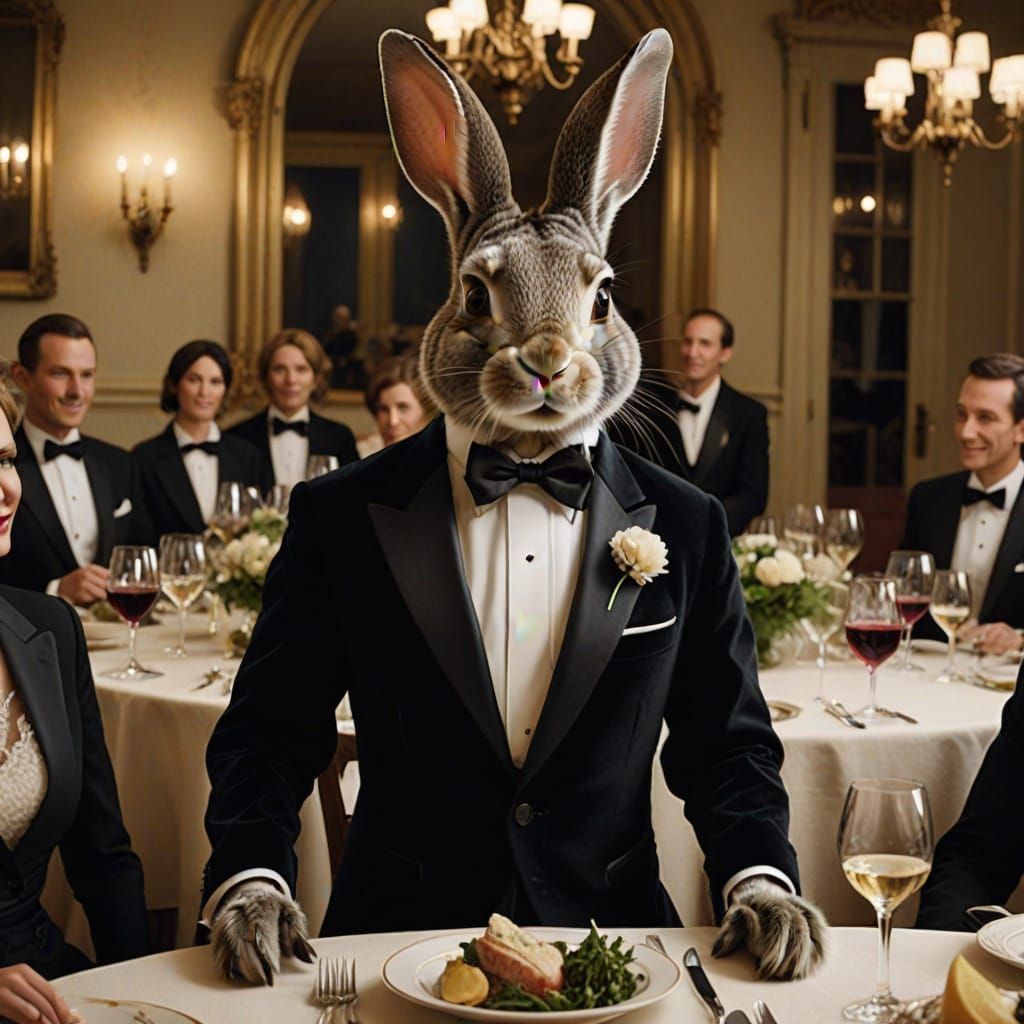 Formal Rabbit Attends Elegant Dinner Soiree