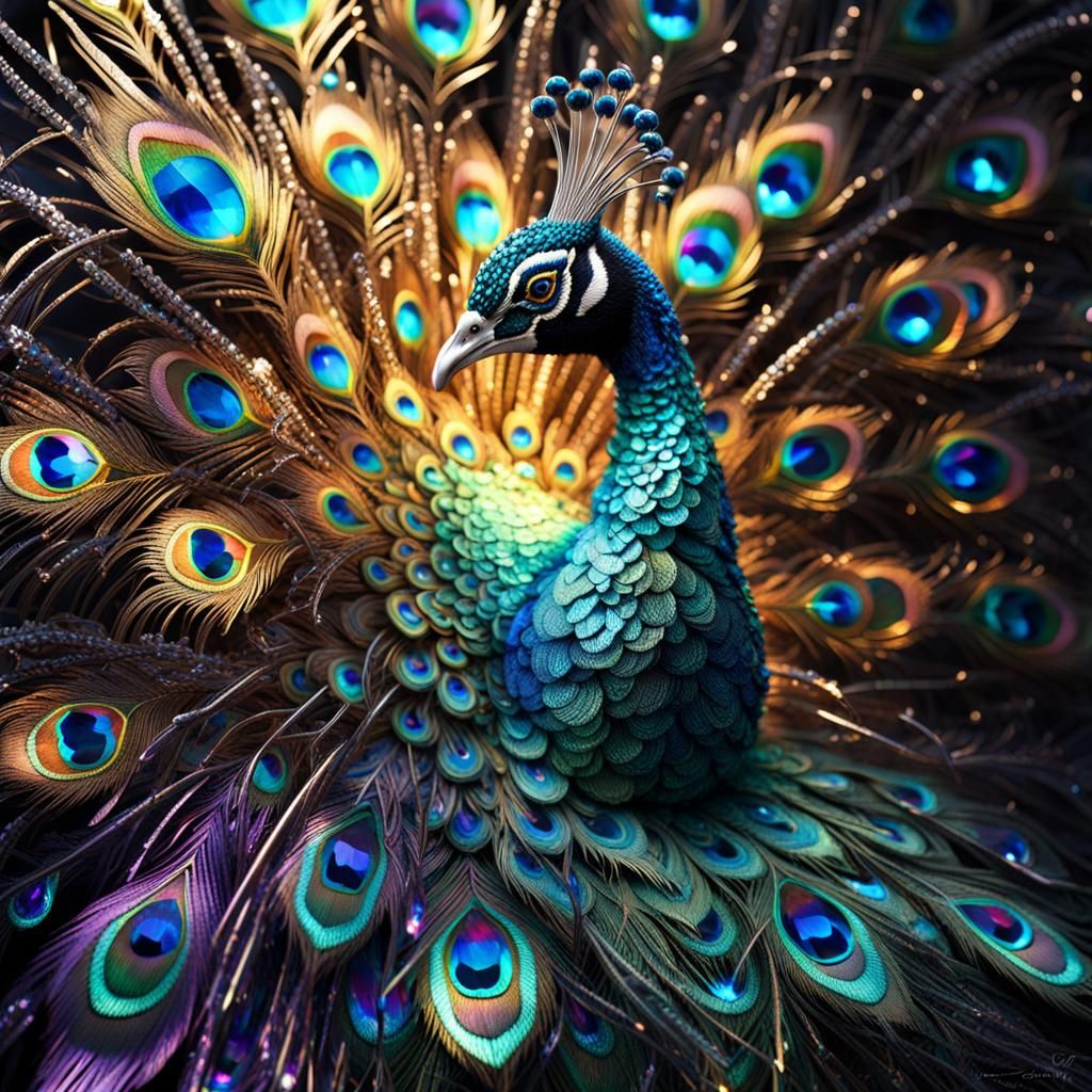 Iridescent Crystal Peacock: Fantasy Concept Art
