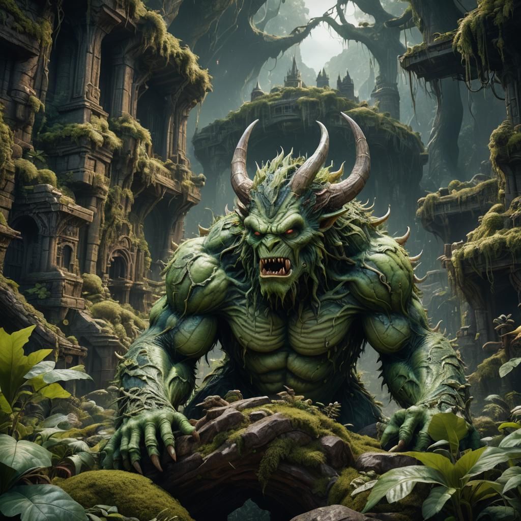 Detailed Green Monster Concept Art in 8K