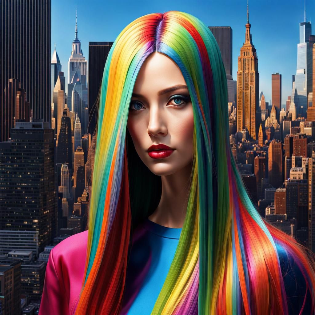 Hyperrealistic Manhattan with Very Long Hair