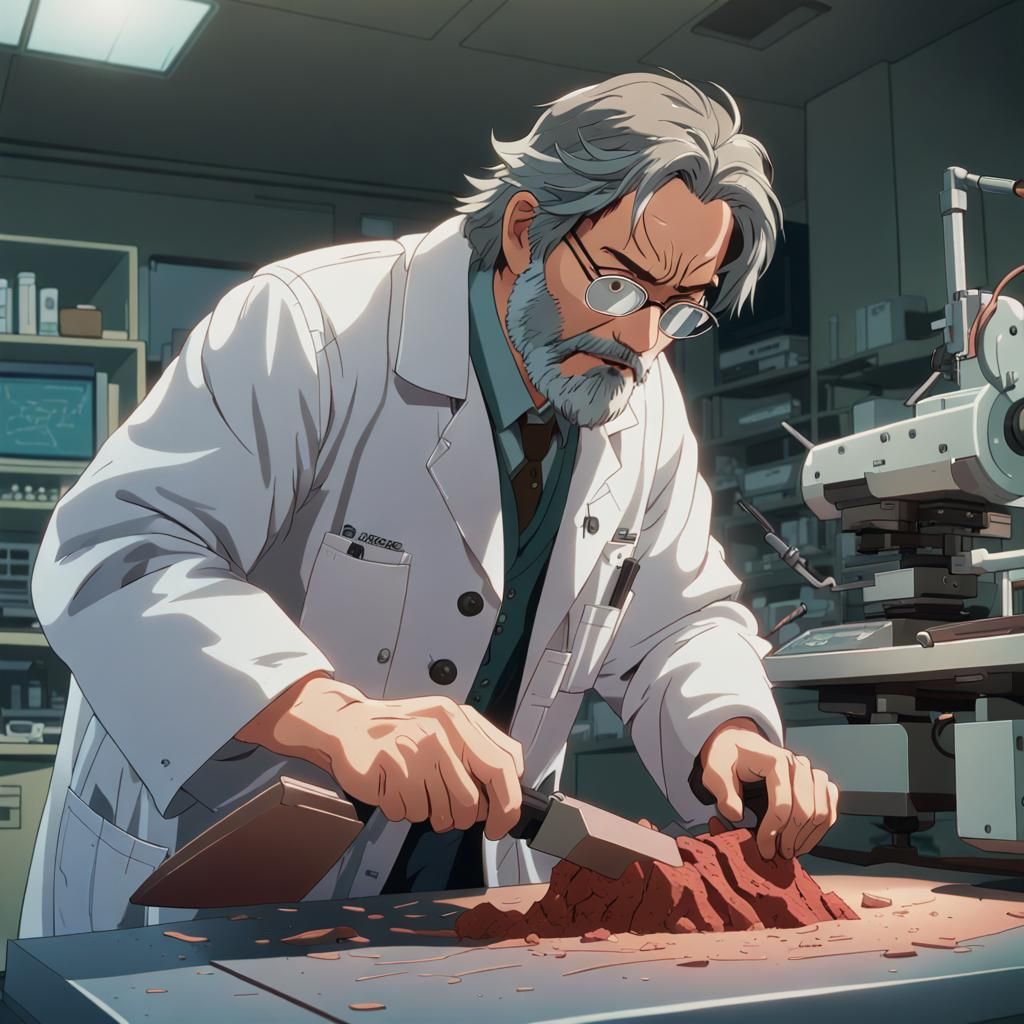 Geologist Sawing Rock: Studio Ghibli Anime Style