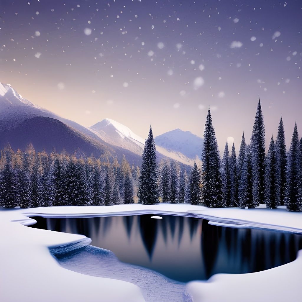 Crystal Winter Night Landscape in Hyperrealism